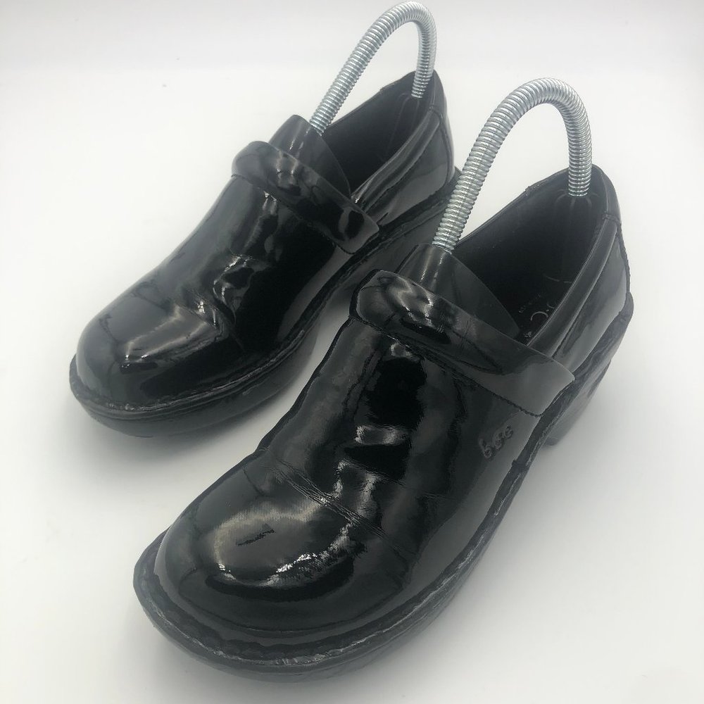 Born Concept Vegan Black Patent Leather Clogs, Women's Size 7/EUR 38